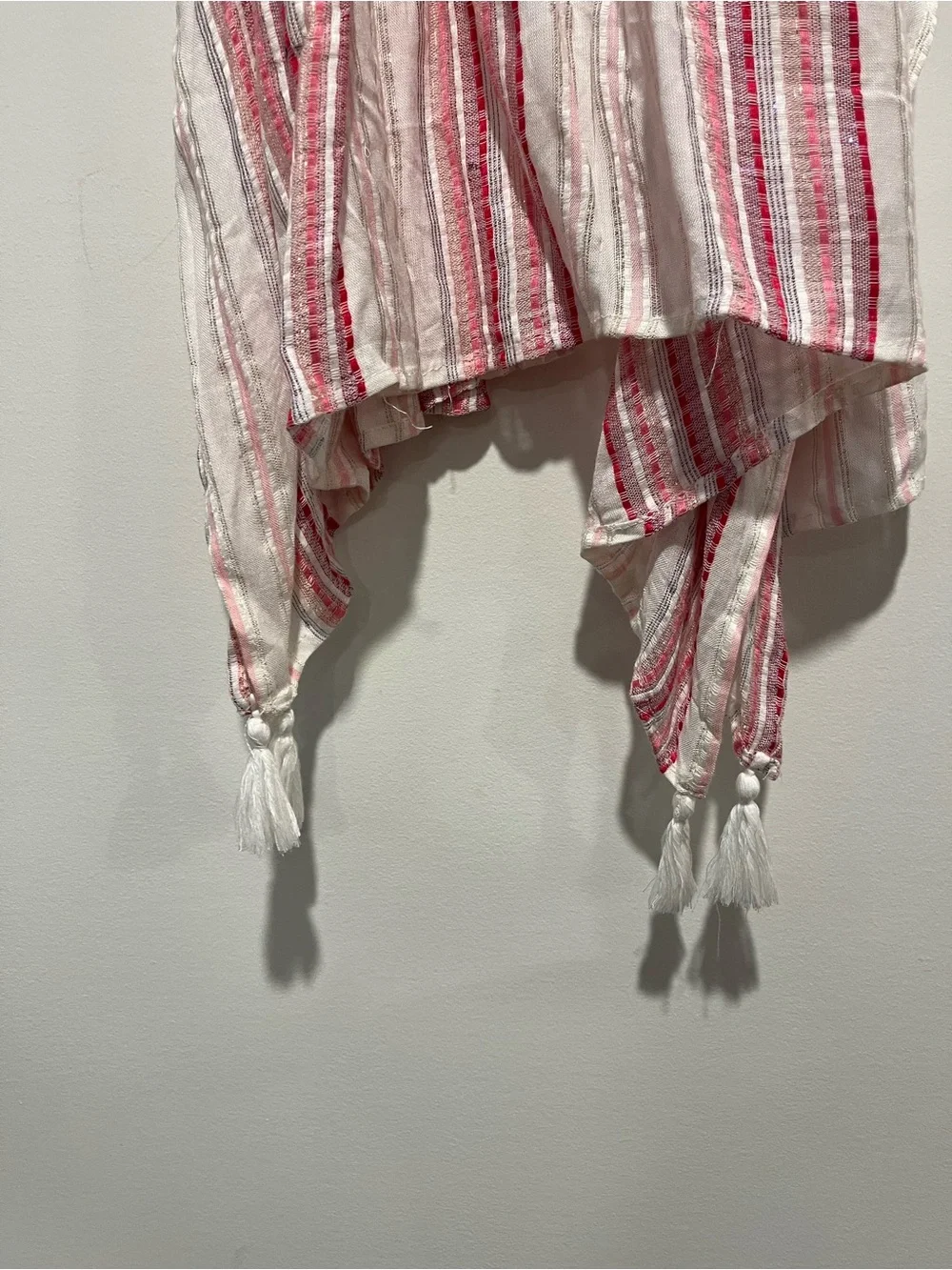 Raviya Pink and White Striped Sheer Swim Cover-Up with Tassels